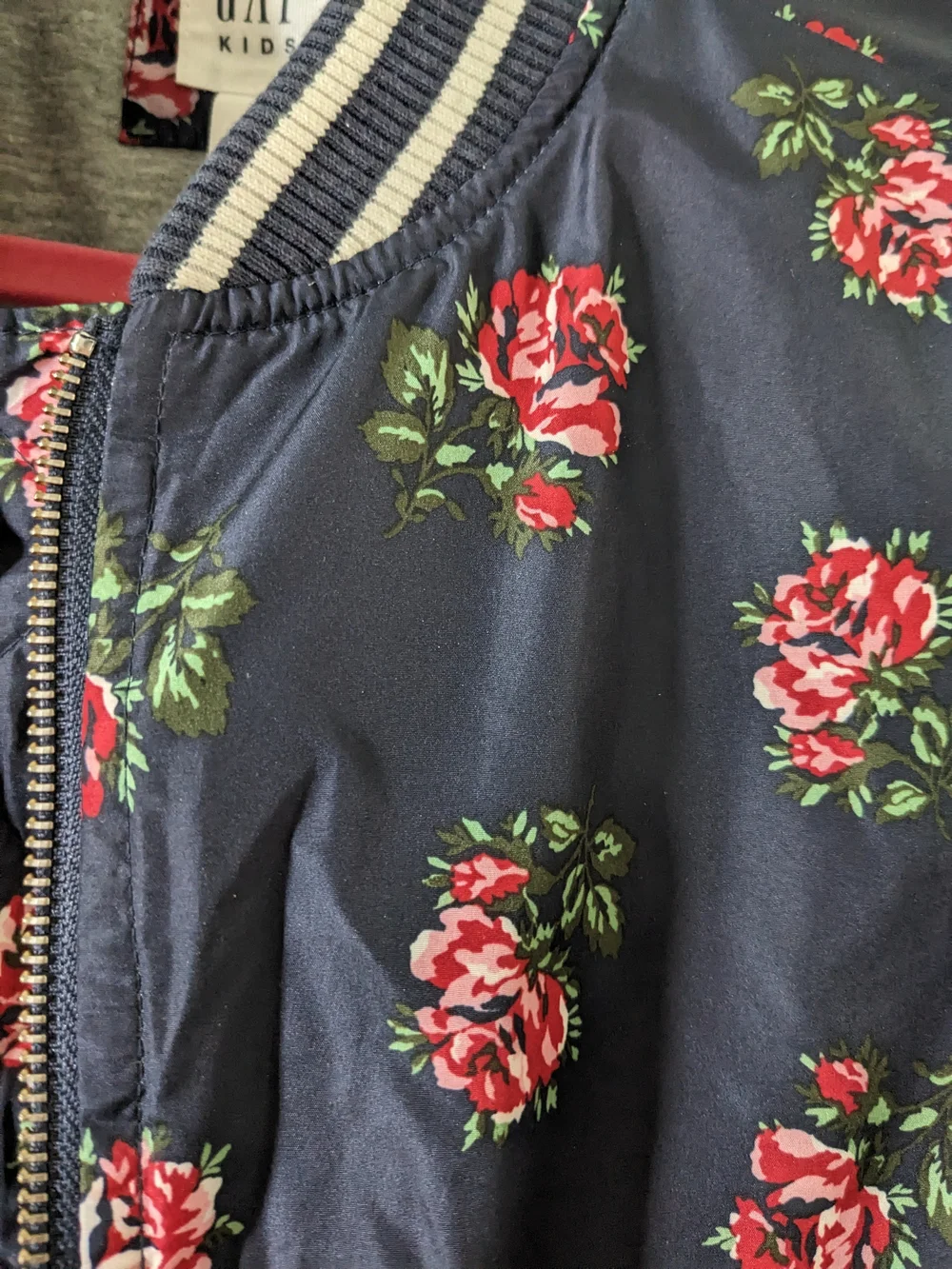 GAP Floral Bomber Jacket - Navy with Pink Roses